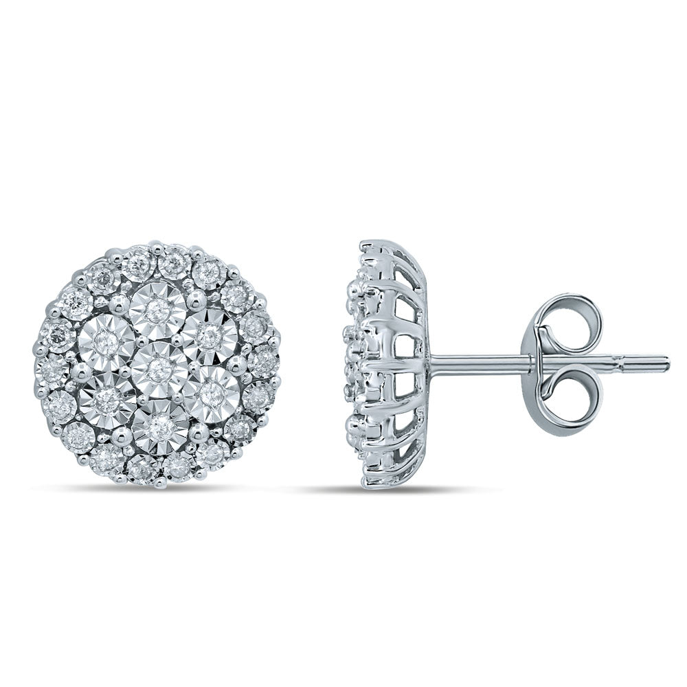 Silver 1/4 Carat Diamond Stud Earrings with 50 Brilliant Diamonds