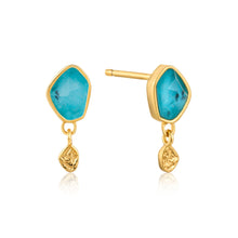 Load image into Gallery viewer, Ania Haie Gold Plated Sterling Silver Mineral Turquoise Drop Stud Earrings