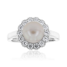Load image into Gallery viewer, Sterling Silver Freshwater Pearl Cubic Zirconia Ring