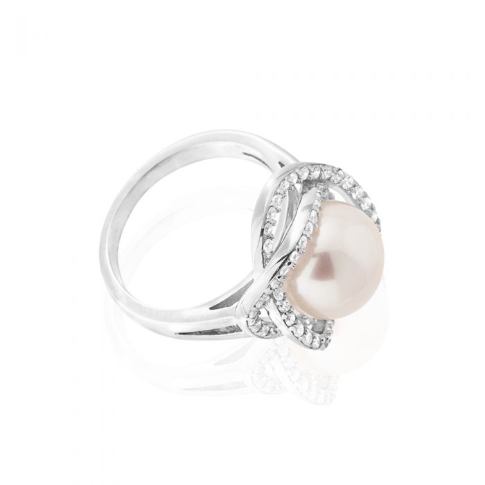 Sterling Silver Cubic Zirconia Freshwater Pearl Ring
