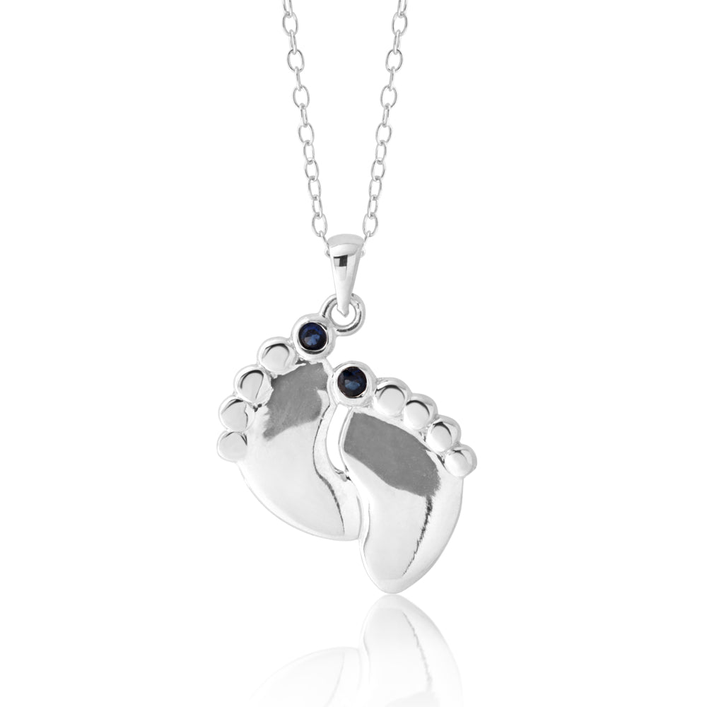 Sterling Silver Sapphire Babyfeet Pendant with chain