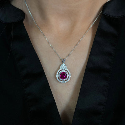 Silver Natural Enhanced Ruby Pendant with chain
