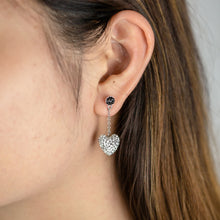 Load image into Gallery viewer, Sterling Silver Swarovski Crystal Black and White Heart Drop Earrings