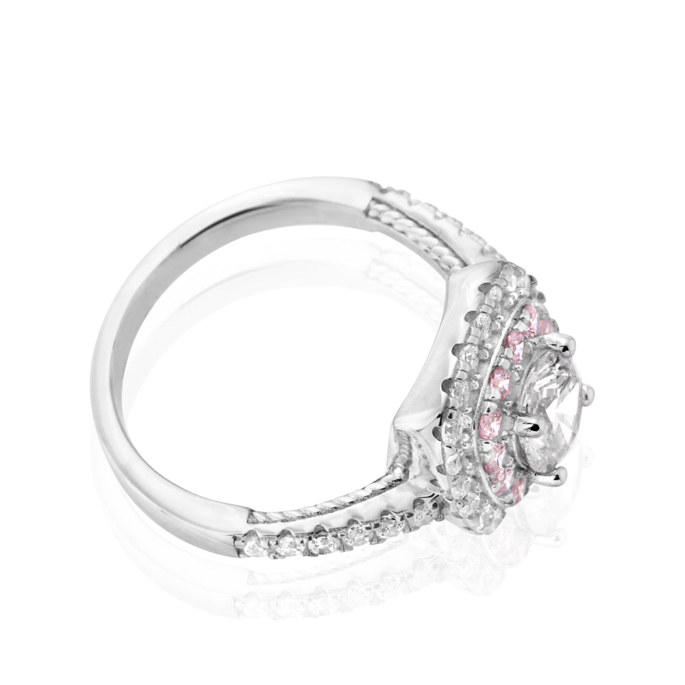 Sterling Silver Pink and White Zirconia Ring