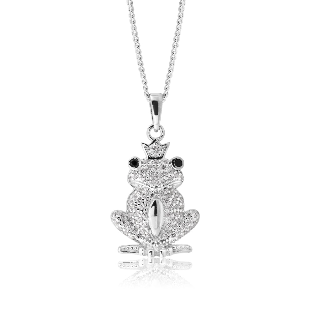 Sterling Silver Zirconia Frog with Crown Pendant