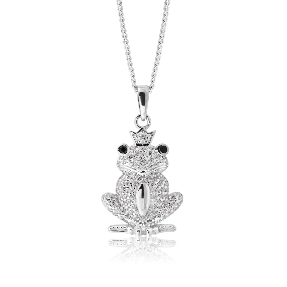 Sterling Silver Zirconia Frog with Crown Pendant