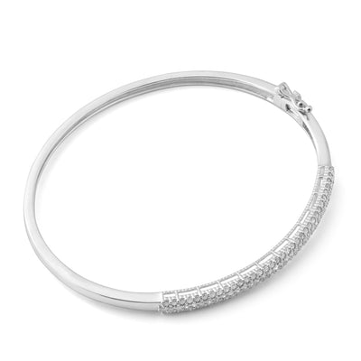 1 Carat Diamond Hinge Bangle 60mm in Sterling Silver