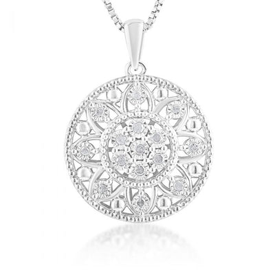 0.10 Carat Diamond Filigree Pendant in Sterling Silver