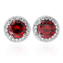 Load image into Gallery viewer, Sterling Silver Simulated Ruby and Zirconia Stud Earrings