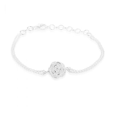 Sterling Silver 19cm Rose Flower Bracelet