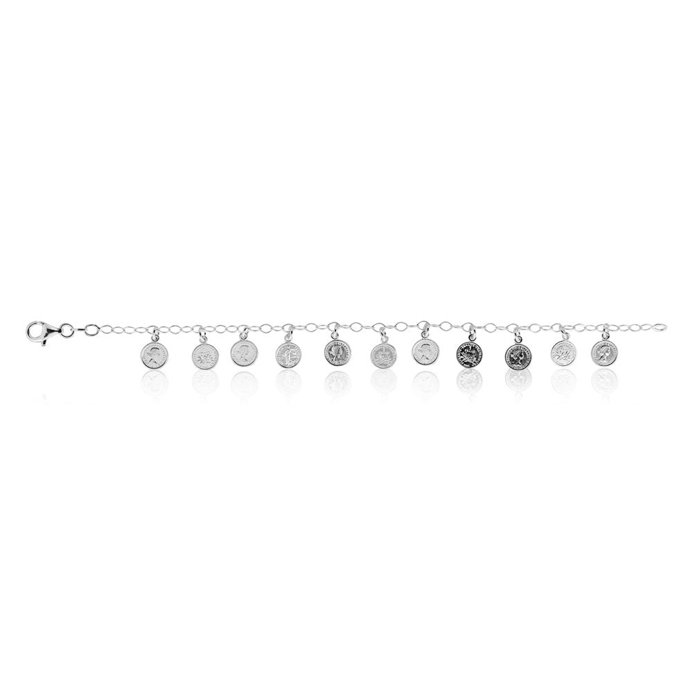 Sterling Silver 19cm Multi Coin Bracelet