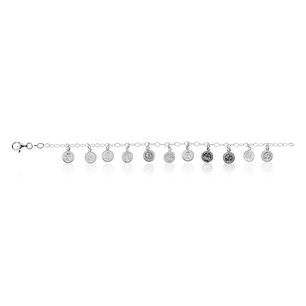 Sterling Silver 19cm Multi Coin Bracelet