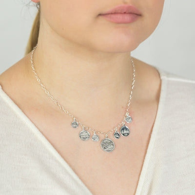 Sterling Silver 41cm Multi Coin Necklet