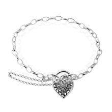 Load image into Gallery viewer, Sterling Silver 19cm Filigree Heart Belcher Padlock Bracelet
