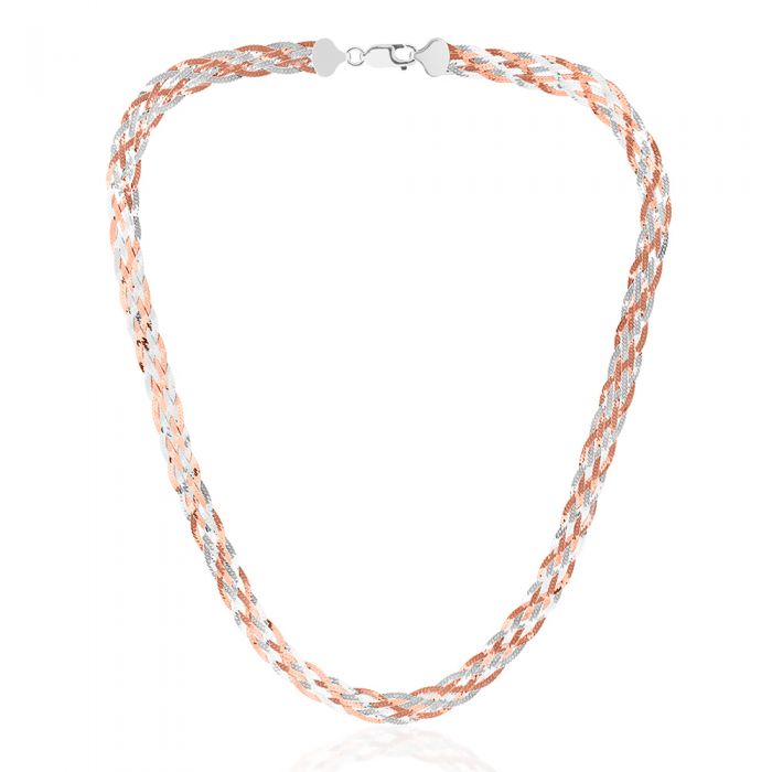 Sterling Silver and Rose Gold Plated 45cm Multi Strand Plait Necklace