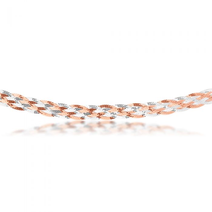 Sterling Silver and Rose Gold Plated 45cm Multi Strand Plait Necklace