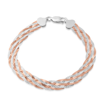 Sterling Silver and Rose Plated 19cm Multi Strand Plait Bracelet