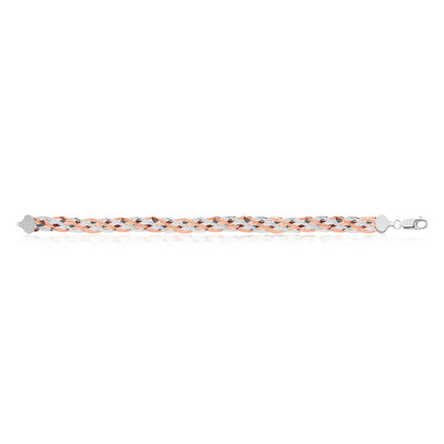 Sterling Silver and Rose Plated 19cm Multi Strand Plait Bracelet