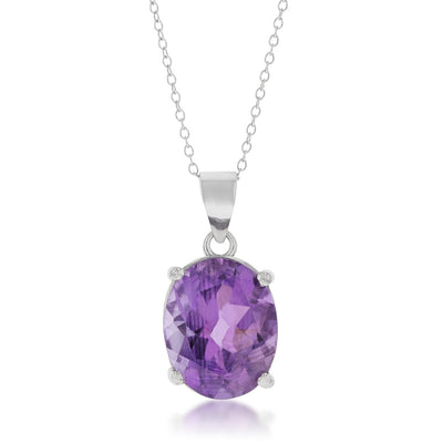 Sterling Silver Amethyst Oval 10x12mm Pendant with 45cm Chain