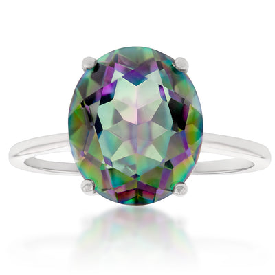 Sterling Silver 10x12mm Oval Mystic Topaz Ring