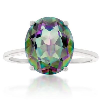 Sterling Silver 10x12mm Oval Mystic Topaz Ring
