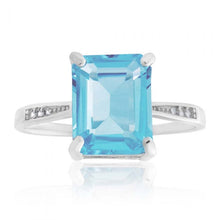 Load image into Gallery viewer, Sterling Silver Blue Topaz Ring with Zirconia Accent