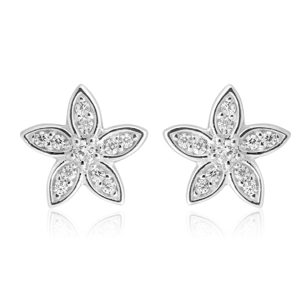 Sterling Silver Zirconia Flower Stud Earrings