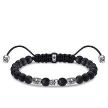 Load image into Gallery viewer, Sterling Silver Thomas Sabo Black Obsidian Adjustable Skull Bracelet