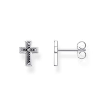 Load image into Gallery viewer, Sterling Silver Thomas Sabo Black Zirconia Cross Studs
