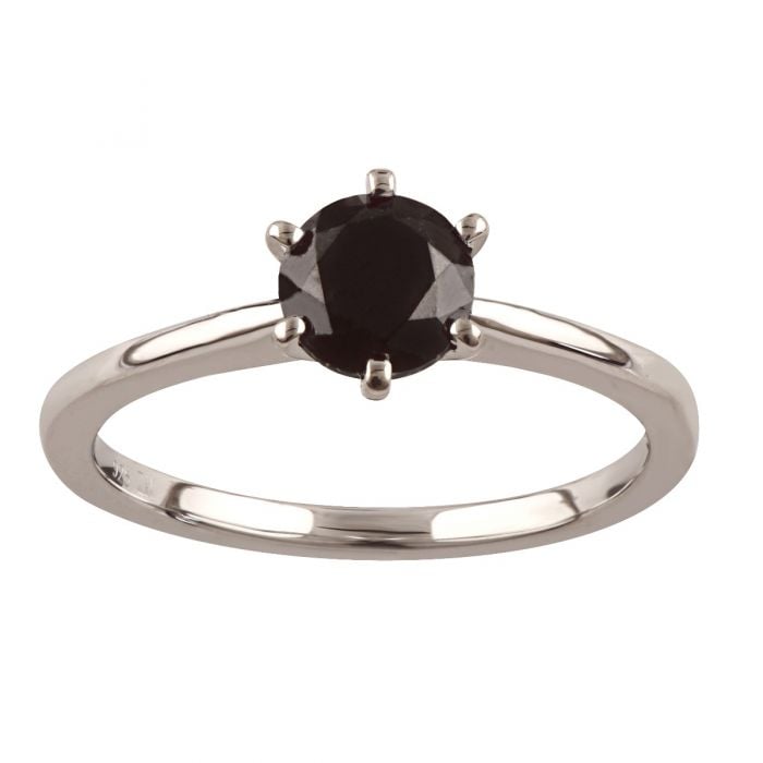 1 Carat Black Diamond Solitaire Ring set in Sterling Silver
