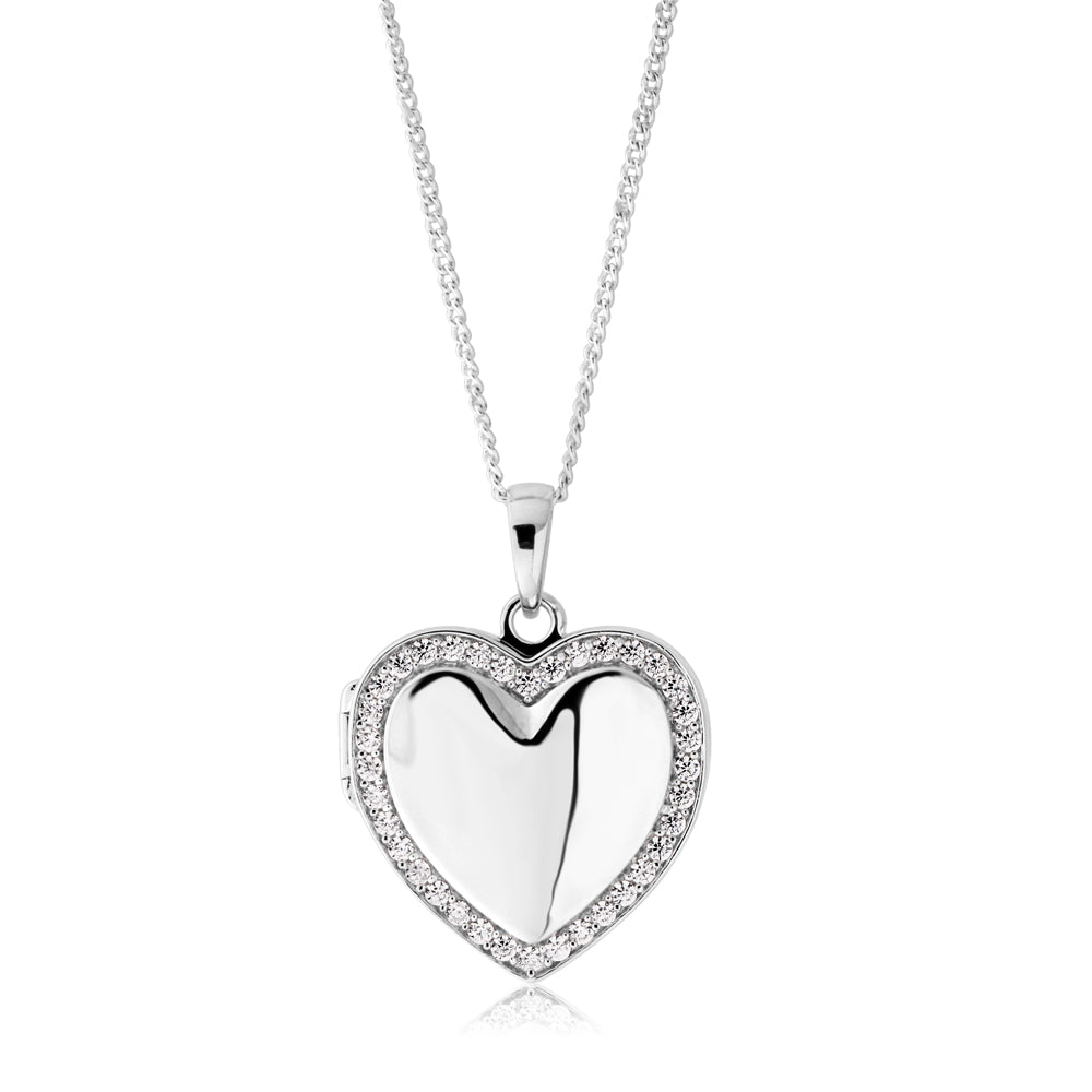 Sterling Silver 21mm Zirconia Heart Locket