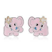 Load image into Gallery viewer, Sterling Silver Pink Enamel Elephant Studs