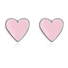 Load image into Gallery viewer, Sterling Silver Pink Enamel Heart Studs