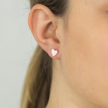 Load image into Gallery viewer, Sterling Silver Pink Enamel Heart Studs