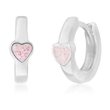 Load image into Gallery viewer, Sterling Silver Pink Enamel Heart Huggie Hoops