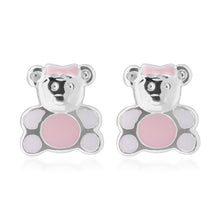Load image into Gallery viewer, Sterling Silver Pink and White Enamel Teddy Bear Studs