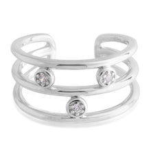Load image into Gallery viewer, Sterling Silver Toe Ring Zirconia 3 Band