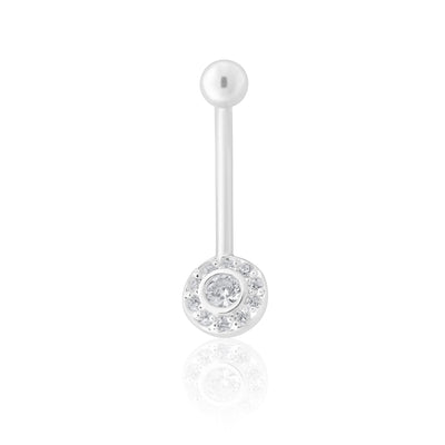 Sterling Silver Belly Bar Zirconia Halo