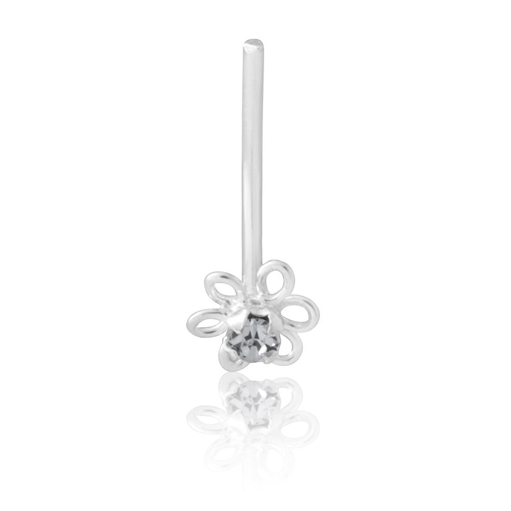 Sterling Silver Nose Stud Zirconia Flower