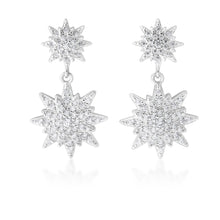 Load image into Gallery viewer, Sterling Silver Zirconia Double Starburst Drop Earrings