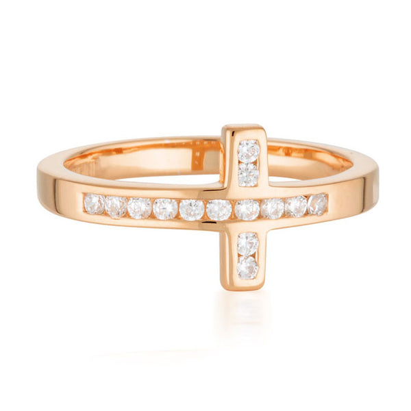 Georgini Rose Gold Plated Sterling Slver Zirconia Wrap Cross Ring N