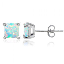 Load image into Gallery viewer, Sterling Silver 6mm Simulated Opal Square Stud Earrings