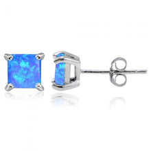 Load image into Gallery viewer, Sterling Silver 6mm Simulated Blue Square Stud Earrings