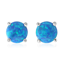 Load image into Gallery viewer, Sterling Silver 6mm Simulated 4 Claw Blue Opal Stud Earrings