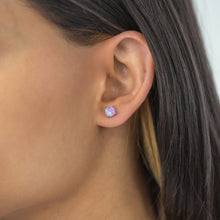 Load image into Gallery viewer, Sterling Silver 6mm Simulated 4 Claw Pink Opal Stud Earrings
