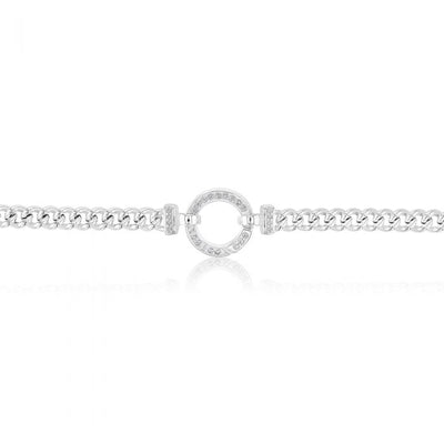 Sterling Silver 45cm Zirconia Fancy Boltring Curb Chain
