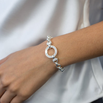 Sterling Silver 19cm Zirconia Fancy Boltring Belcher Bracelet