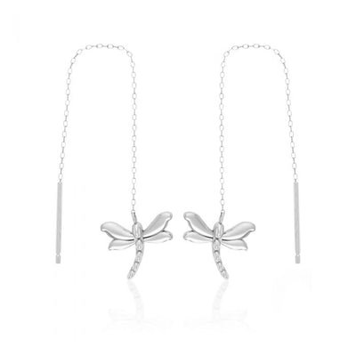 Sterling Silver Dragonfly Threader Drop Earrings