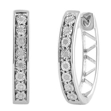 Load image into Gallery viewer, Sterling Silver Diamond Hoops Earrings