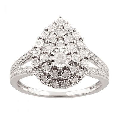 0.20 Carat Diamond Cluster Ring with 30 Brilliant Cut Diamonds in Sterling Silver